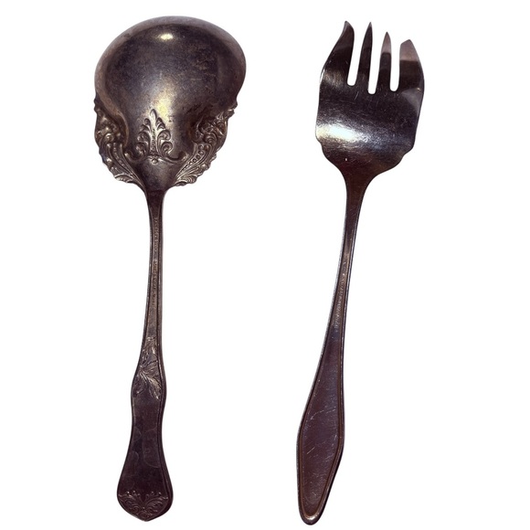 Vintage Silver Serving Spoon & Fork – Rustic Kitchen Decor, Repurpose Lot - Picture 2 of 10